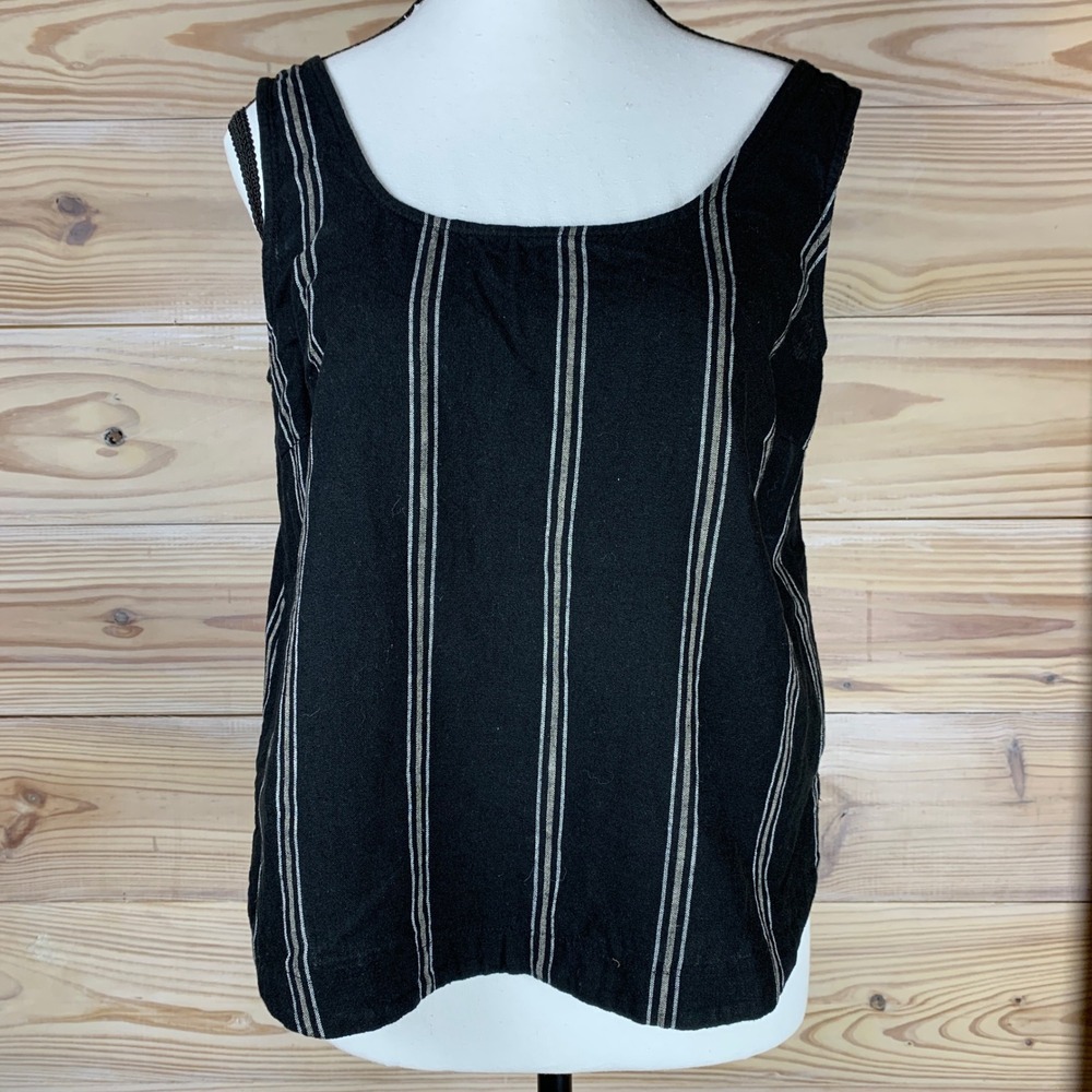 Lou & Grey Tank Top Womens XXS Black Striped Linen Blend Tie Back Sleeveless